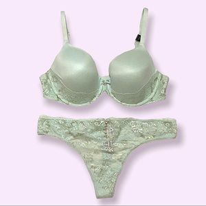 Victoria Secret Bra & Panty Mint Green Lace Floral Set